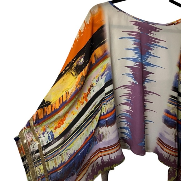 Bebe Embellished Colorful Printed Kaftan Size XS - Picture 2 of 5